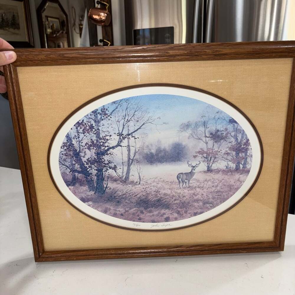 John Tupa Framed Limited Edition Deer In Woods Art Print 76/500